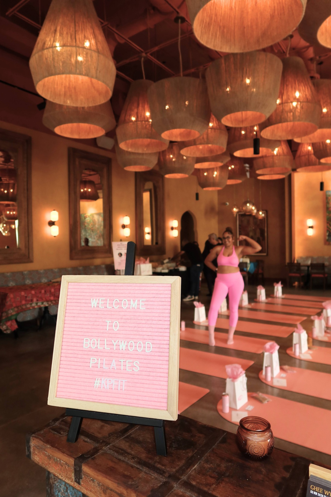 Bollywood Pilates private event welcome setup